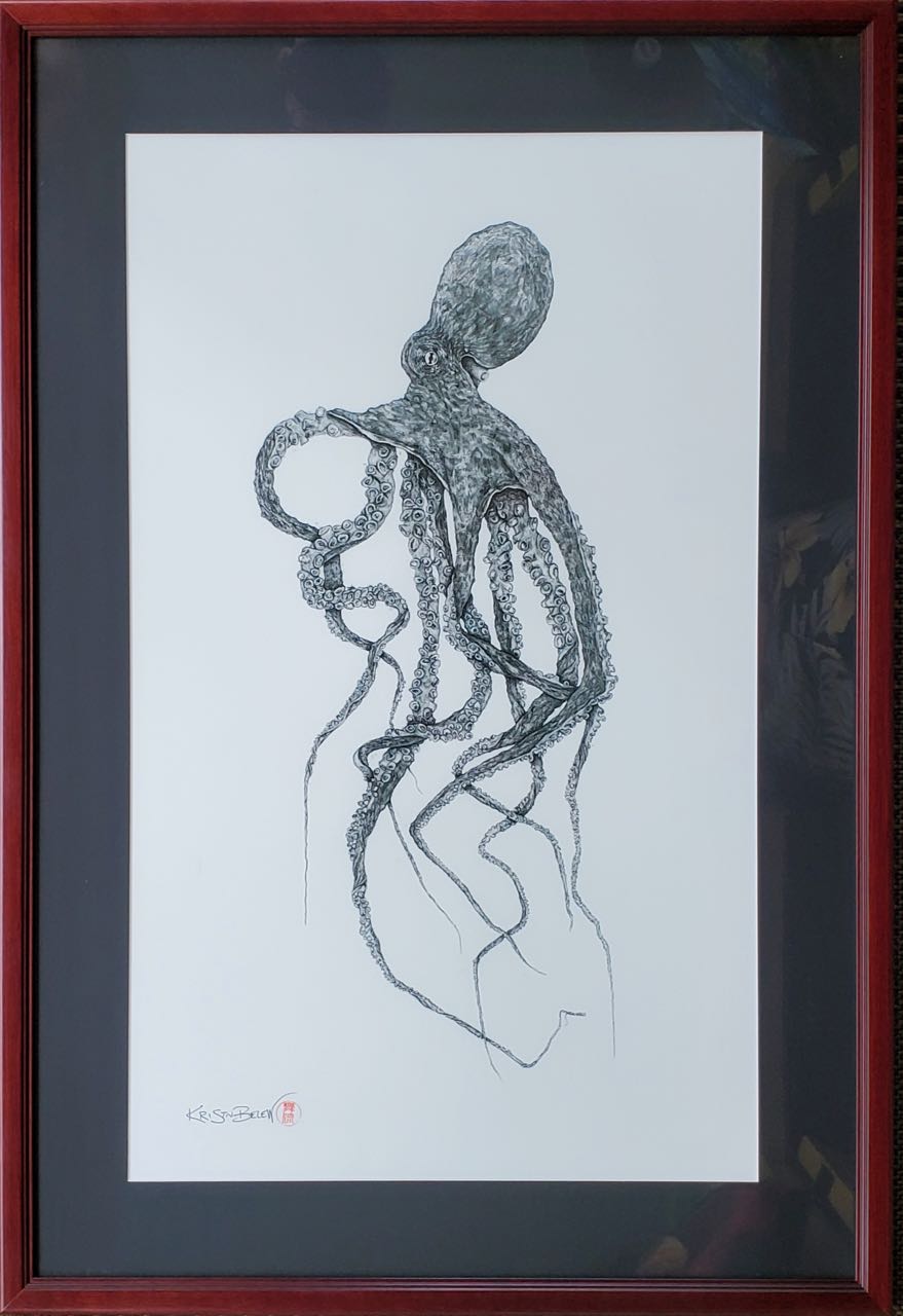 Deep Hawaii Art: Framed "Ollie" The Octopus Gyotaku