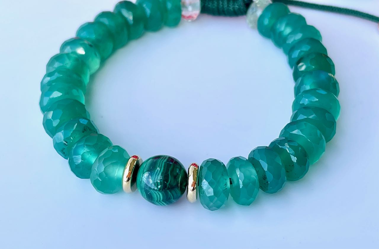 Chelle: Green Onyx, Malachite, Prasiolite, 14K Gold bracelet
