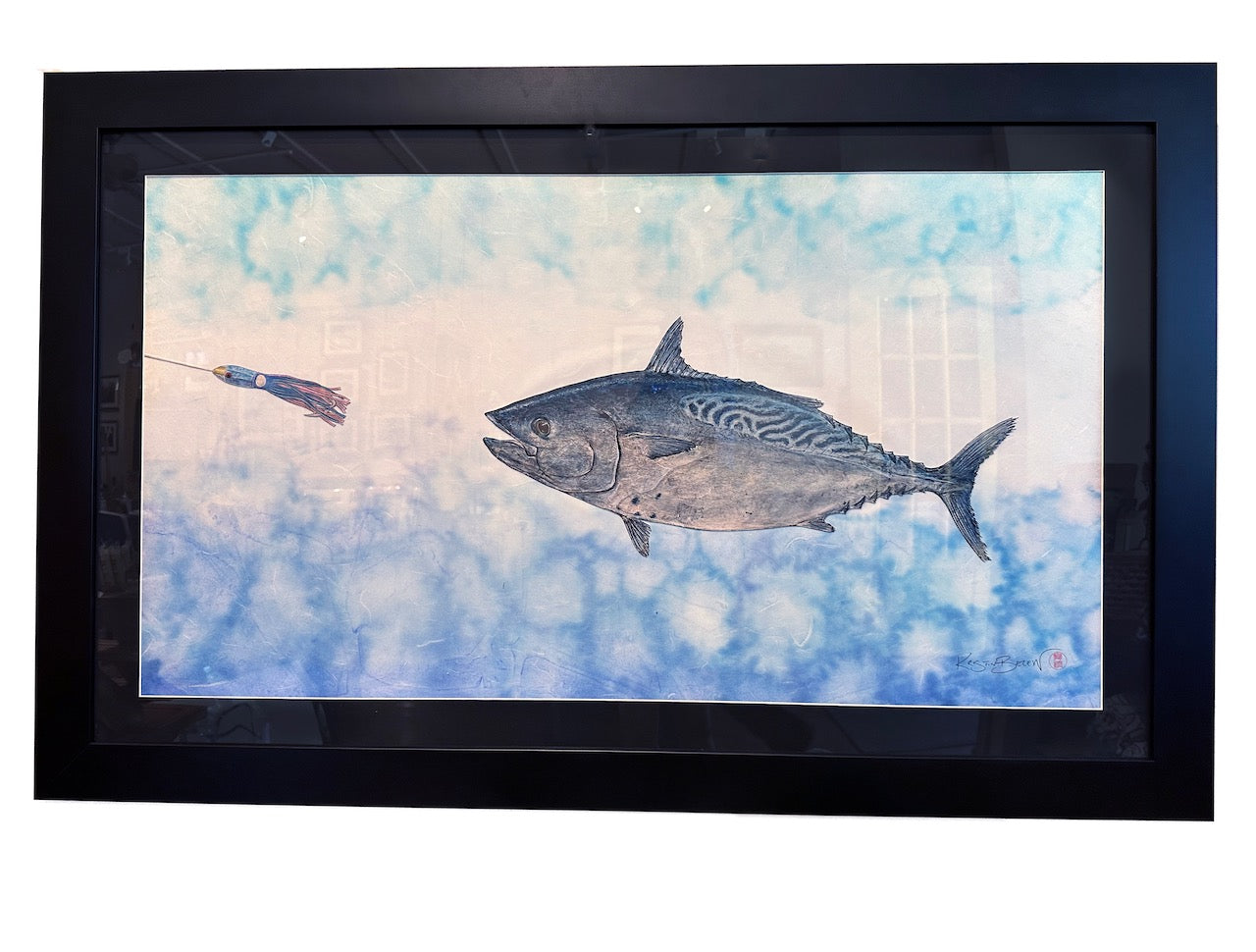 Deep Hawaii Art: Framed "Victoriaʻs Kawakawa" Skipjack Tuna Gyotaku