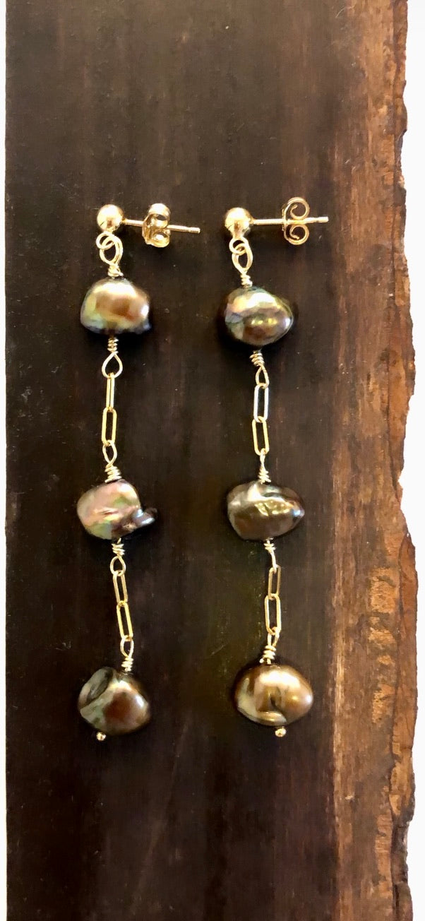 Dyanne Michele Designs: Cascading Peacock Freshwater Pearl Earrings