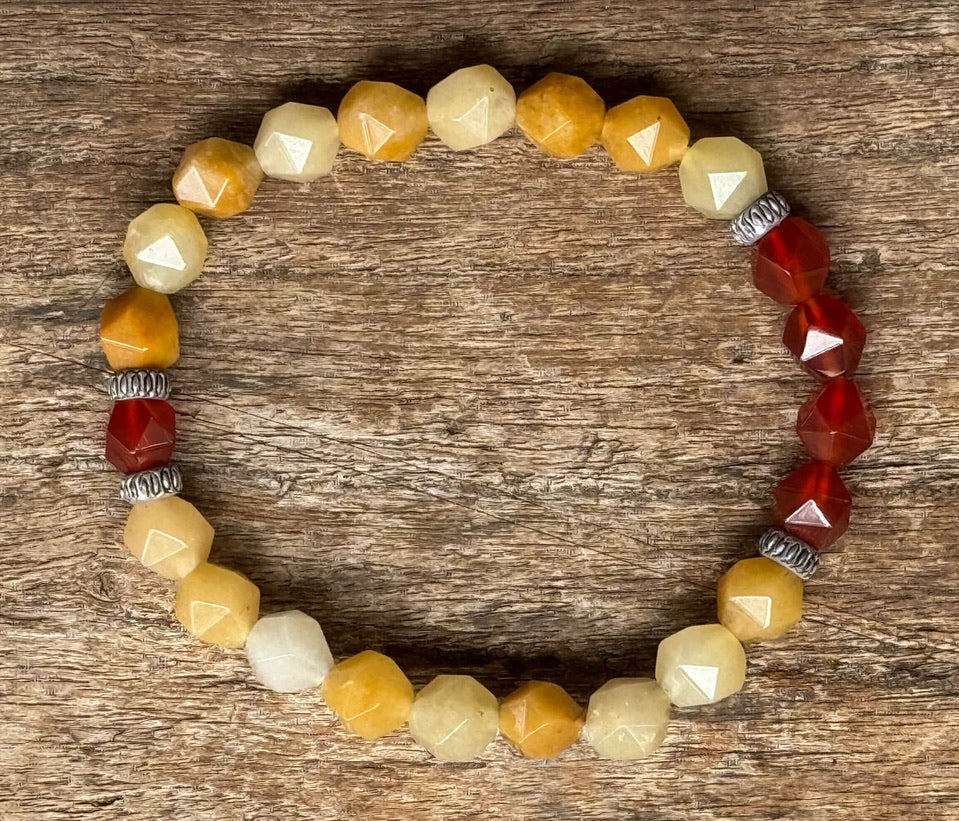 Spherica: Burmese Yellow Jade & Carnelian Bracelet