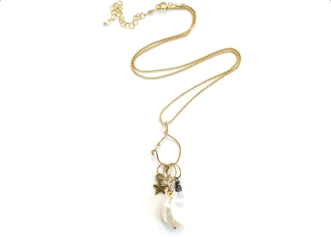 Dyanne Michele Designs: Pearl Moon, Bronze Star & Moonstone Briolette Charm Necklace