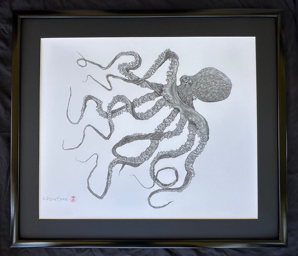 Deep Hawaii Art: "Calypso"  The Day Octopus Gyotaku - Framed