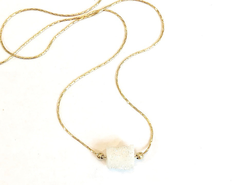 2Dy4:  White Druzy Crystal Necklace