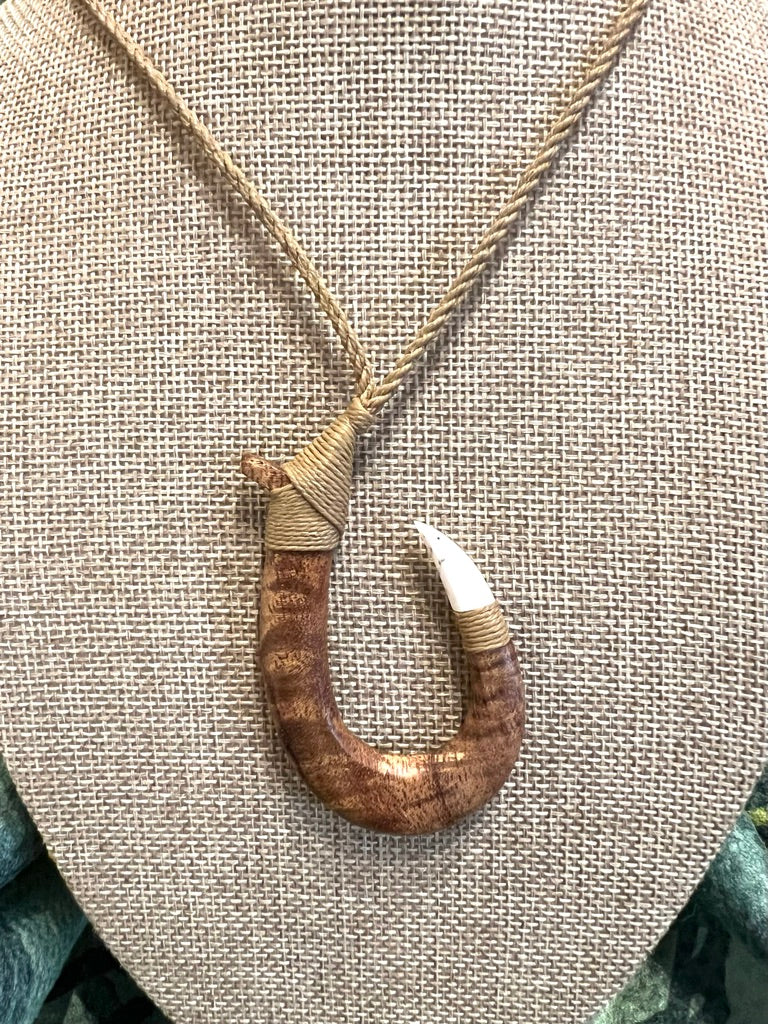 Vince Cabanilla: Lana'i Koa and Axis Deer FishHook Necklace