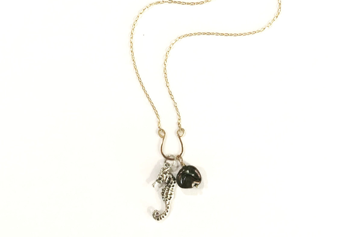 Dyanne Michele Designs:  Sterling Seahorse & Coin Pearl Charm Necklace