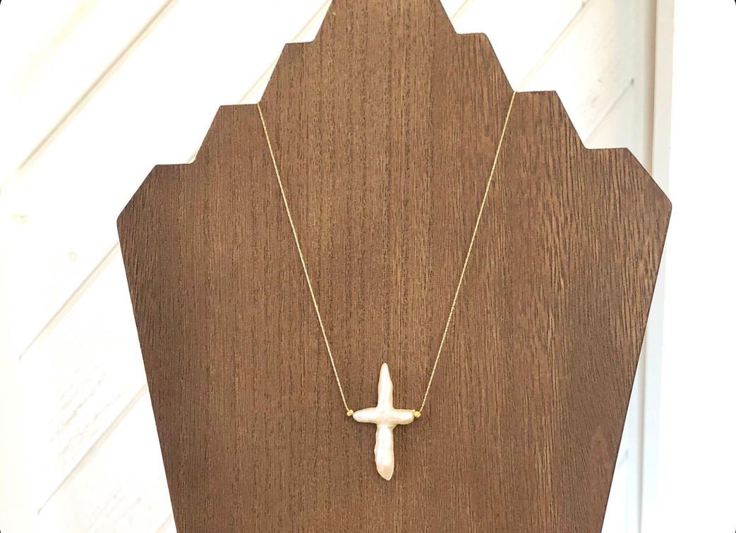 Dyanne Michele Designs:  Baroque Freshwater Pearl Cross Necklace