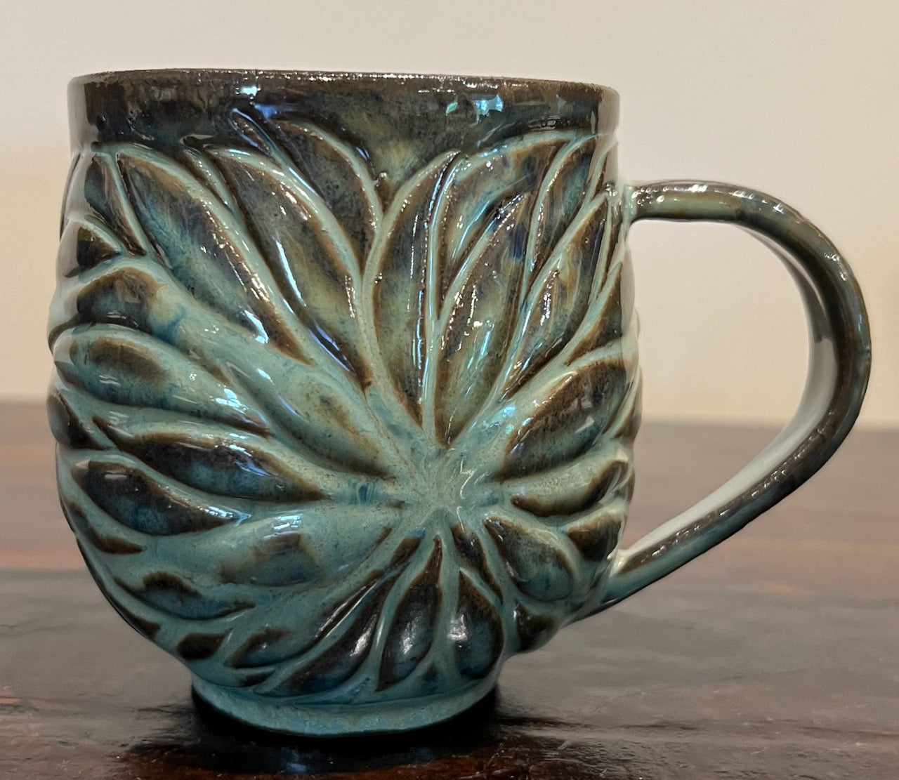 Hiroko Honda: Carved Floral Ceramic Mug