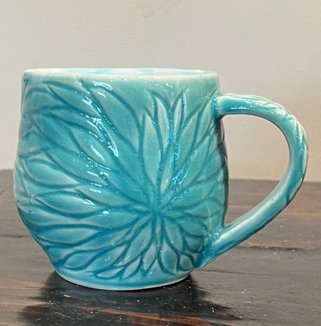 Hiroko Honda: Carved Chrysanthemum Ceramic Mug