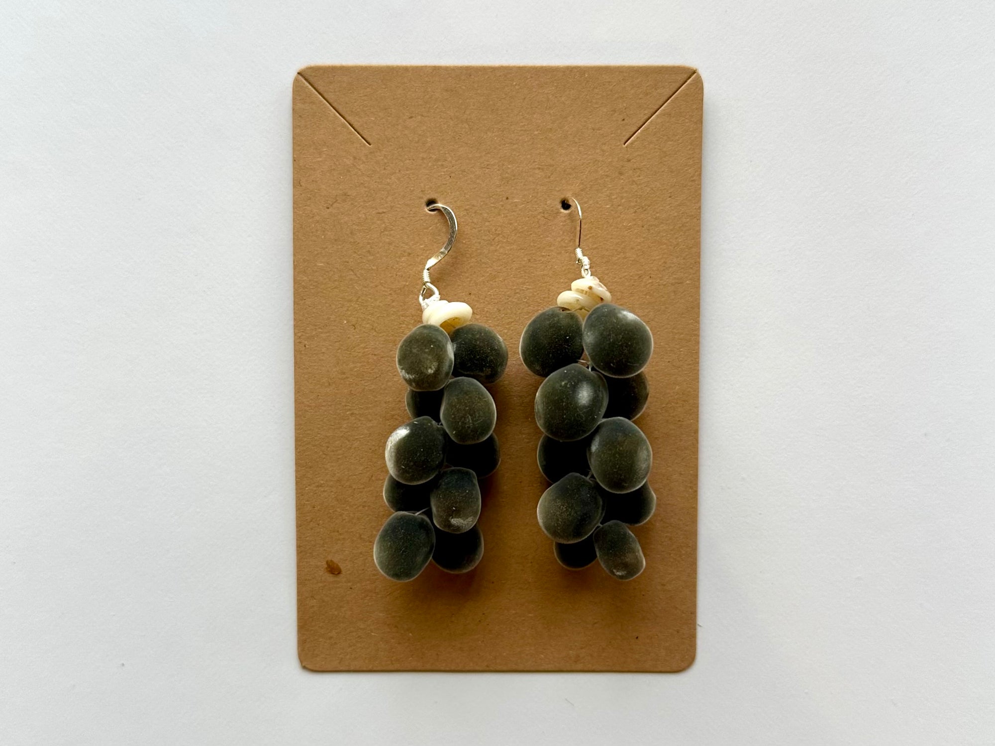 Mario Cervantes: Lana`i Puka shells & Mgambo (Velvet) Seed Earrings