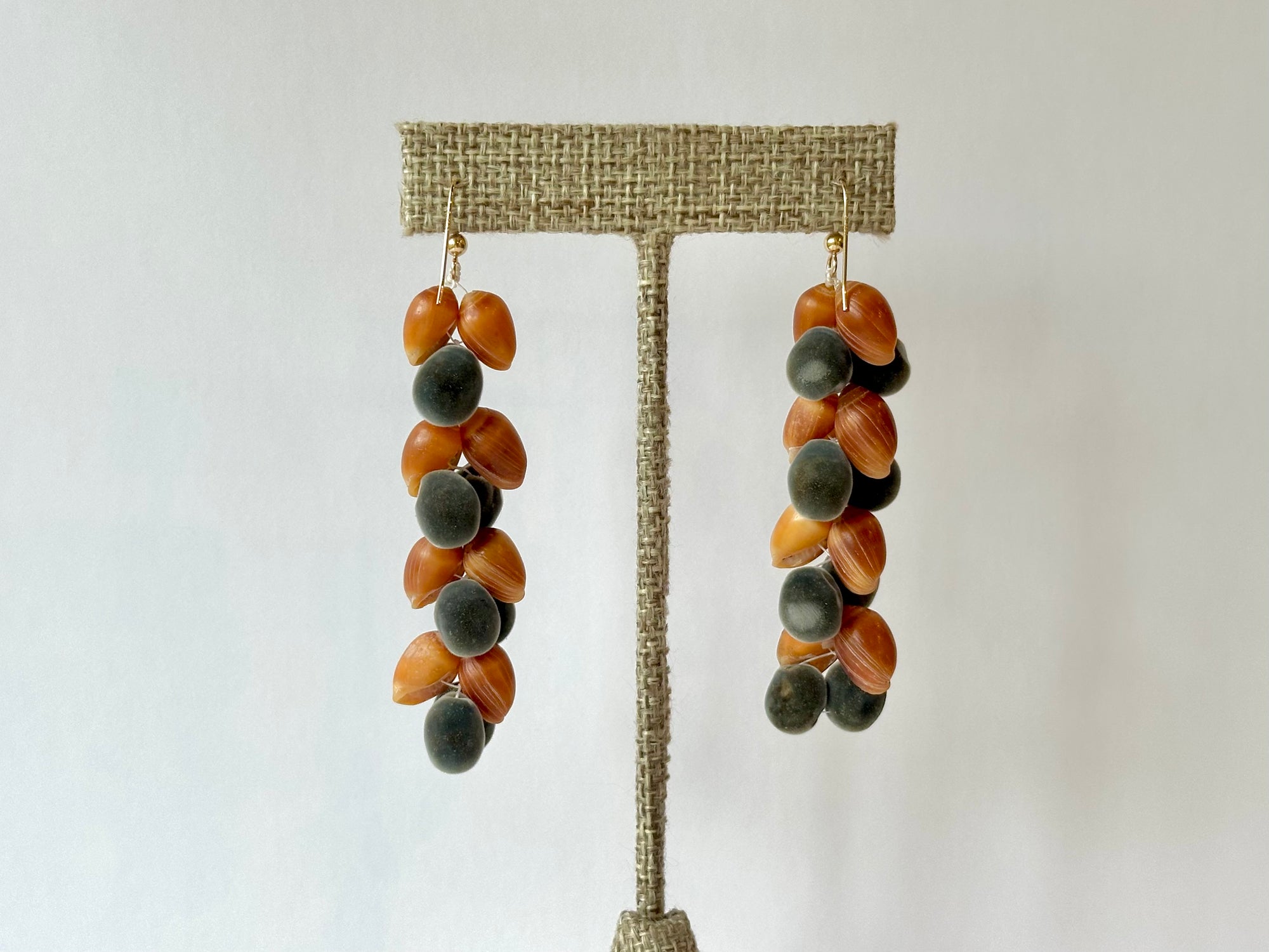 Mario Cervantes: Lana`i Poleho shells & Mgambo (Velvet) Seed Earrings