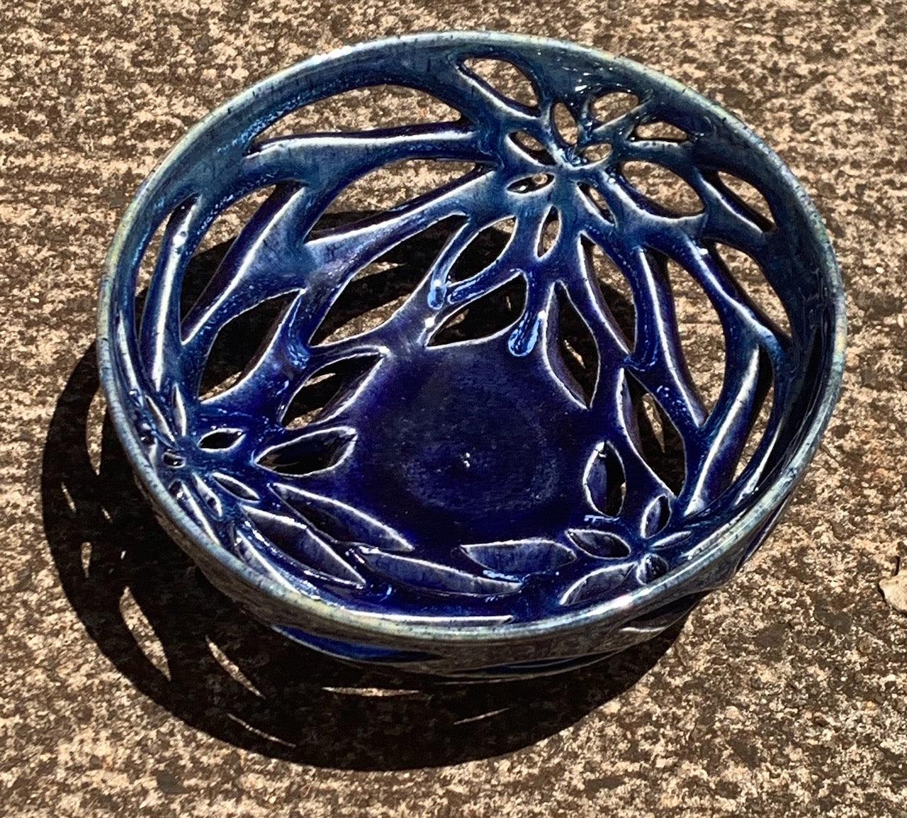 Blue Open-Work Fruit Bowl