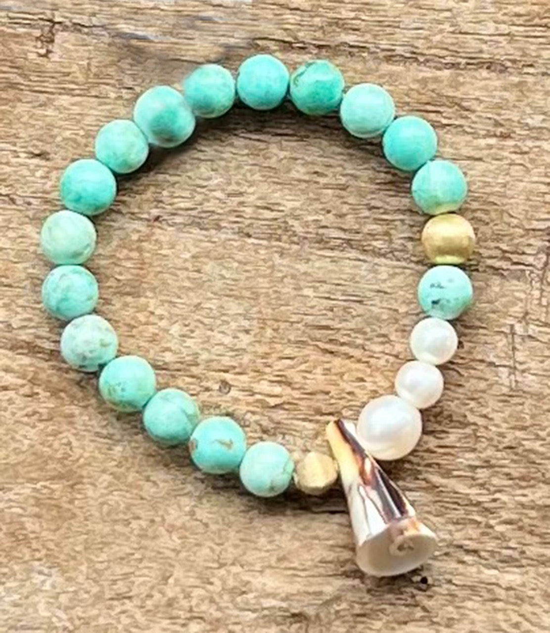 Spherica:  Peruvian Turquoise, Freshwater Pearl & Rare Shell Bracelet