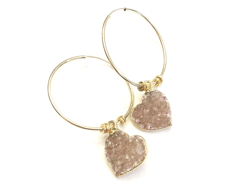 2Dy4: Lavender Druzy Crystal Heart Earrings