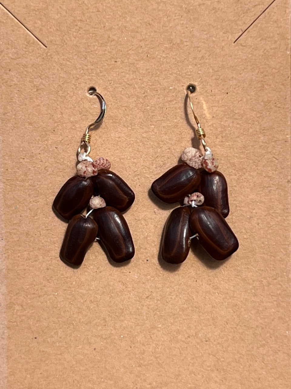 Mario Cervantes: Lana'i Monkeypod Seed & Kahelelani Earrings