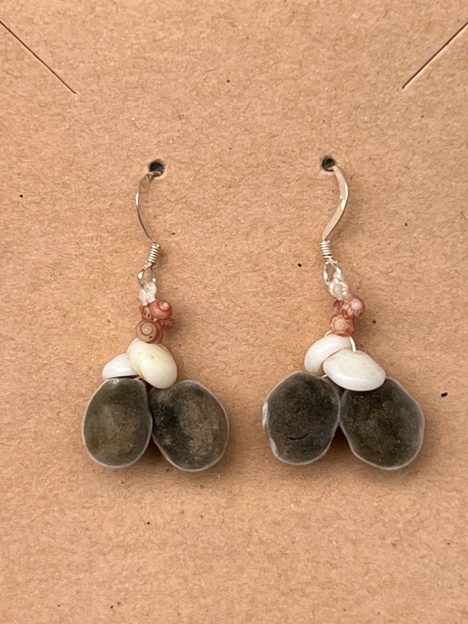 Mario Cervantes: Lana`i Kahelelani Shells, Puka & Mgambo (Velvet) Seed Earrings