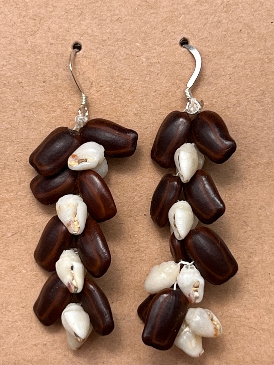 Mario Cervantes: Lana'i Monkeypod Seed & Momi Shell Earrings