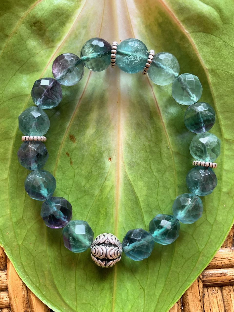Chelle:  Fluorite & 925 Silver Clamshell Bracelet