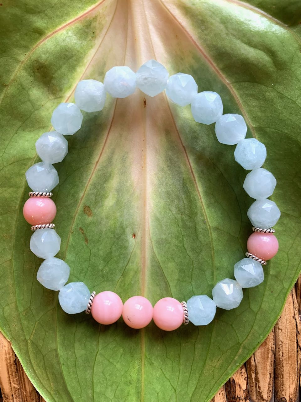 Chelle:  Aquamarine & Pink Peruvian Opal Bracelet