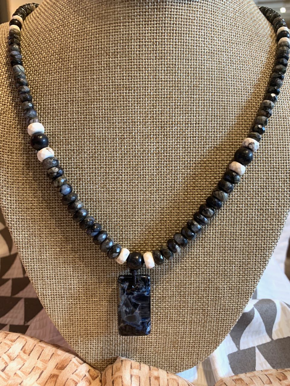 Chelle:  Namibian Pietersite, African Grey Opal, White Buffalo Turquoise Necklace