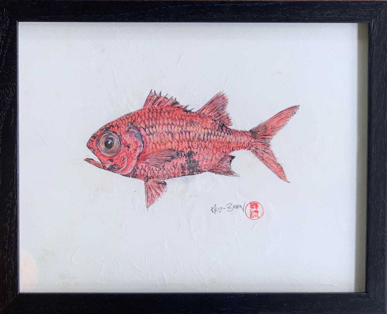 Deep Hawaii Art: "Tyler" The Solo Menpachi (Soldierfish) Gyotaku