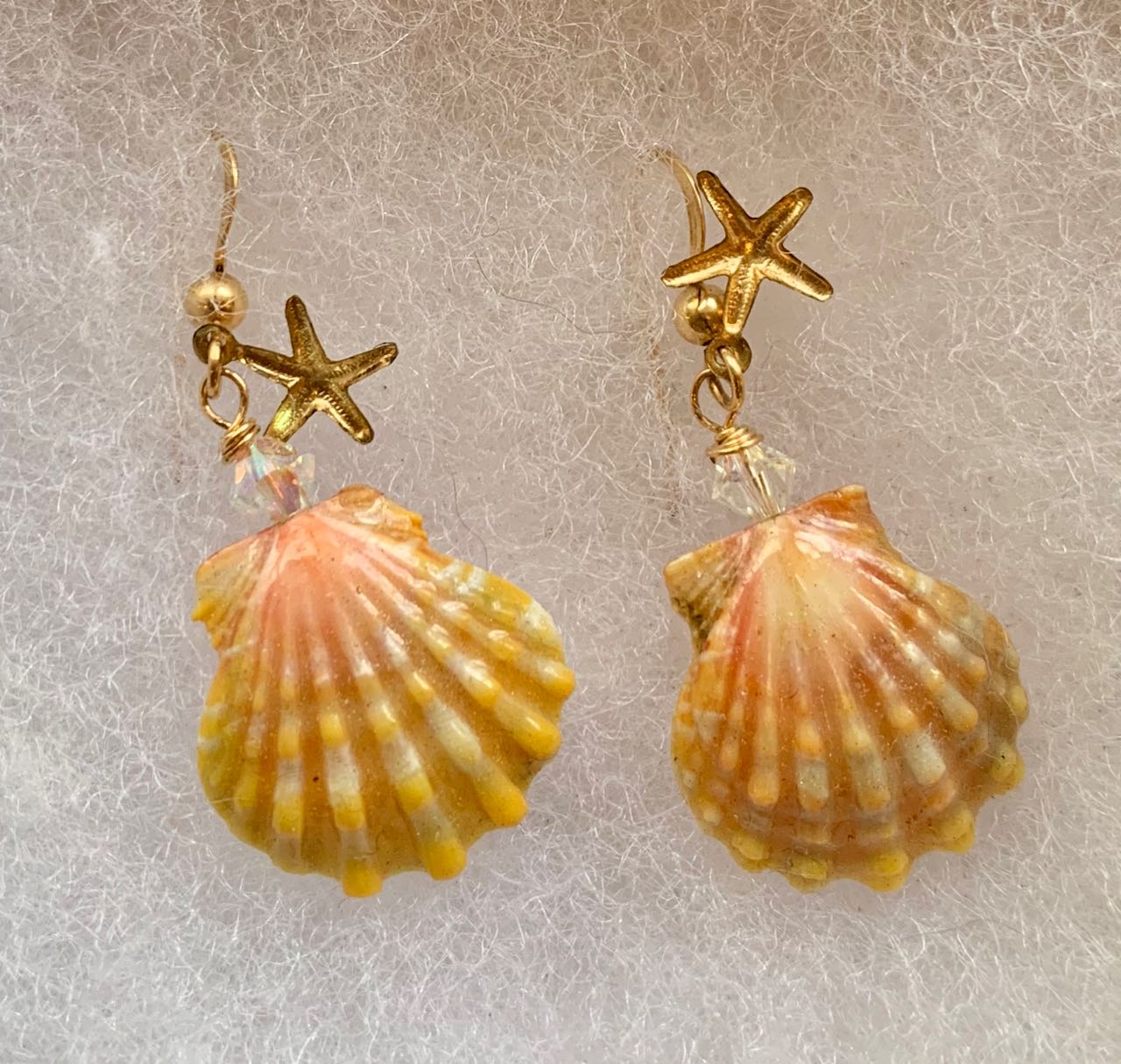 Malia Preza: Baby Sunrise Shell, Swarowski Crystal & Starfish Earrings
