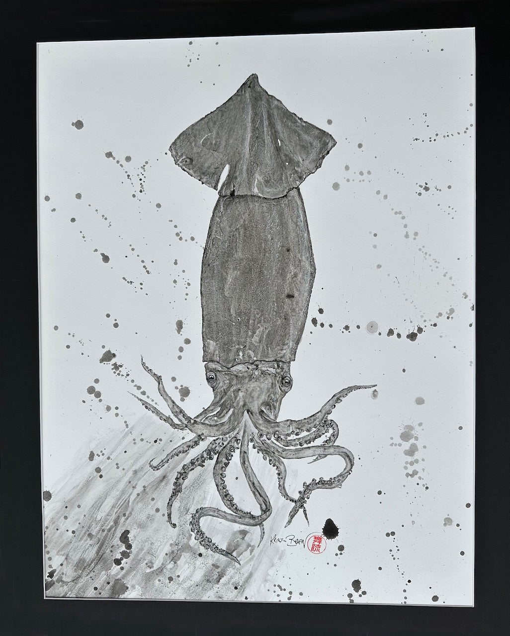 Deep Hawaii Art: Framed Squidward Inks Pelagic Squid Gyotaku
