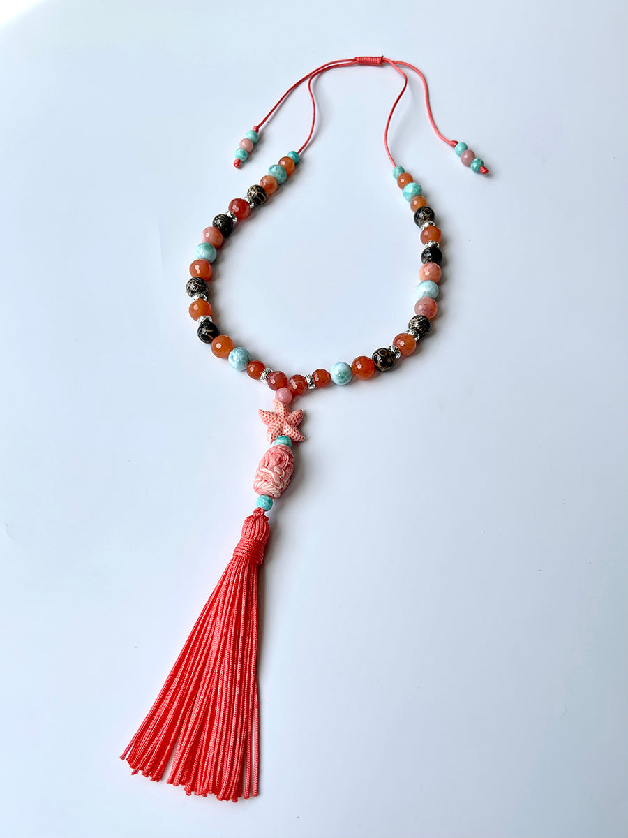 Chelle: Peach Carnelian, Blue Russian Amazonite, Pink Conch necklace