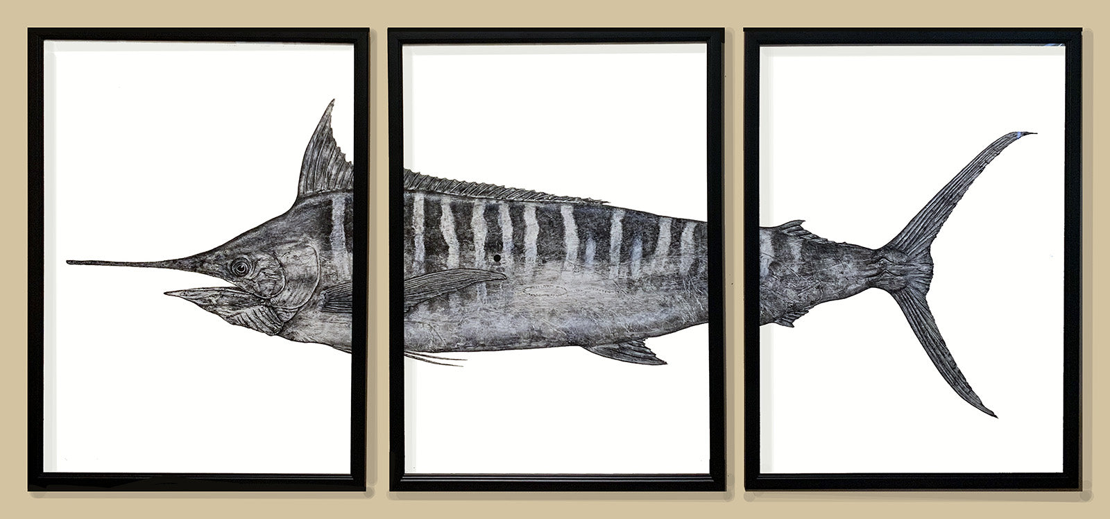 Deep Hawaii Art: Blue Marlin Gyotaku Triptych